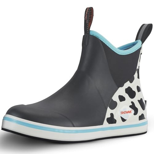 Showave Women's Deck Boots Waterproof Ankle Rain Footwear Non-Slip Rubber Boots for Boating Fishing Gardening Farming, Cow Print,Size 11 | Amazon (US)