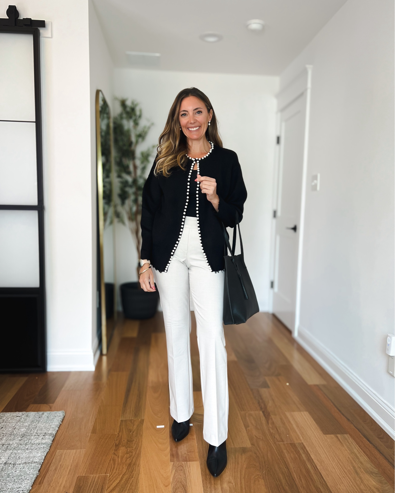 An adorable sweater for the office.  Work wear, office looks, office outfit, trousers, cardigan boots, fall boots, 

#LTKFindsUnder100 #LTKShoeCrush #LTKWorkwear
