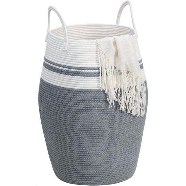 Extra Large 25.6 Inches High Decorative Woven Cotton Rope Basket, Tall Laundry Hamper with Handle... | Walmart (US)