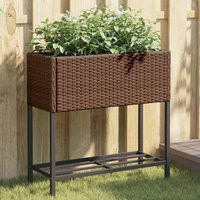 Berkfield Home Garden Planter with Shelf Brown Poly Rattan | Debenhams UK