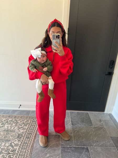 Top: medium 
Bottom: medium

Love love the fit. Bright red. And scuba material. 

Vivi girl’s knit onesie is from Amazon and so cute! 

Dressupbuttercup.com
#dressupbuttercup 

#LTKSeasonal #LTKHoliday