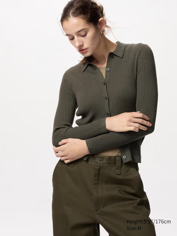 Merino Ribbed Polo Cardigan | UNIQLO (US)