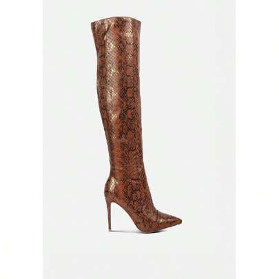 Catalina Snake Print Stiletto Knee Boots | SHEIN