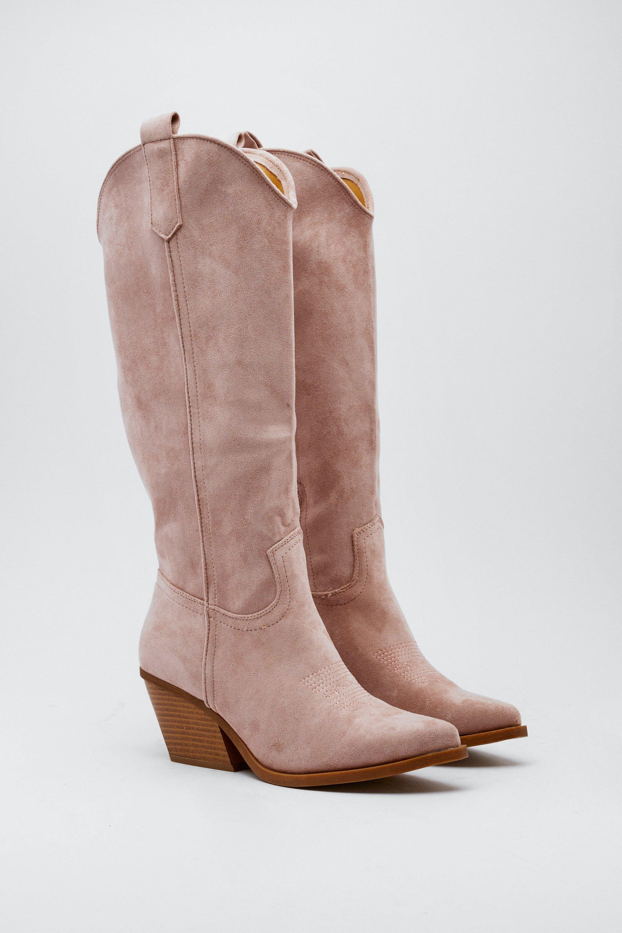 Faux Suede Knee High Cowboy Boots | Nasty Gal (US)