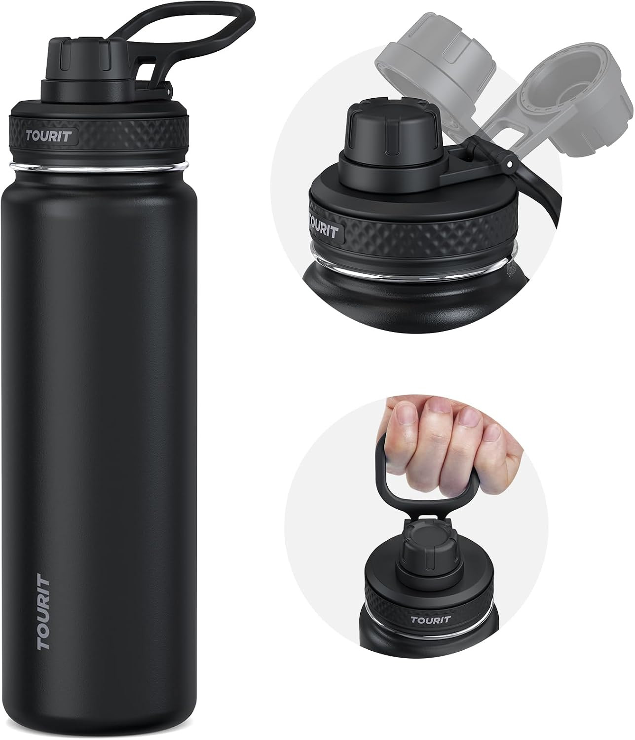 TOURIT 24 oz Insulated Stainless Steel Water Bottle, Black | Amazon (US)