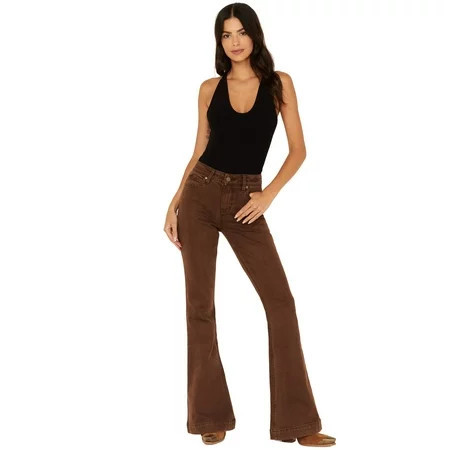 Shyanne Women s Pinecone High Rise Stretch Flare Jeans - SWFA23J46-MDBRWN 27W x 34L | Walmart (US)
