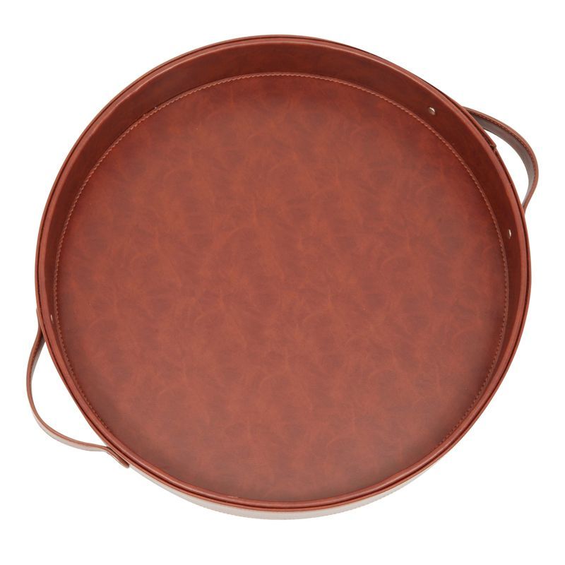 Juvale Leather Round Decorative Serving Tray with Handles or Coffee Table & Ottoman, Dark Brown, ... | Target