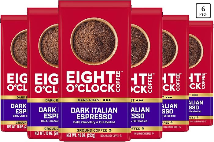 Eight O'Clock Coffee, Dark Italian Espresso, Dark Roast Ground Coffee, 10 Ounce, Pack of 6, Bold ... | Amazon (US)