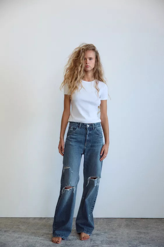 TRF CURVED HIGH-WAISTED JEANS | Zara US