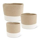 K&K Interiors 16625A-NA Set of 3 Round Natural Cotton Rope Baskets with White Bottoms, Tan | Amazon (US)