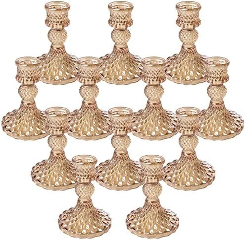 Glass Candlestick Holders Set 12Pcs, 4" Taper Candle Holders,Glod Glass Candle Holders for Weddin... | Amazon (US)