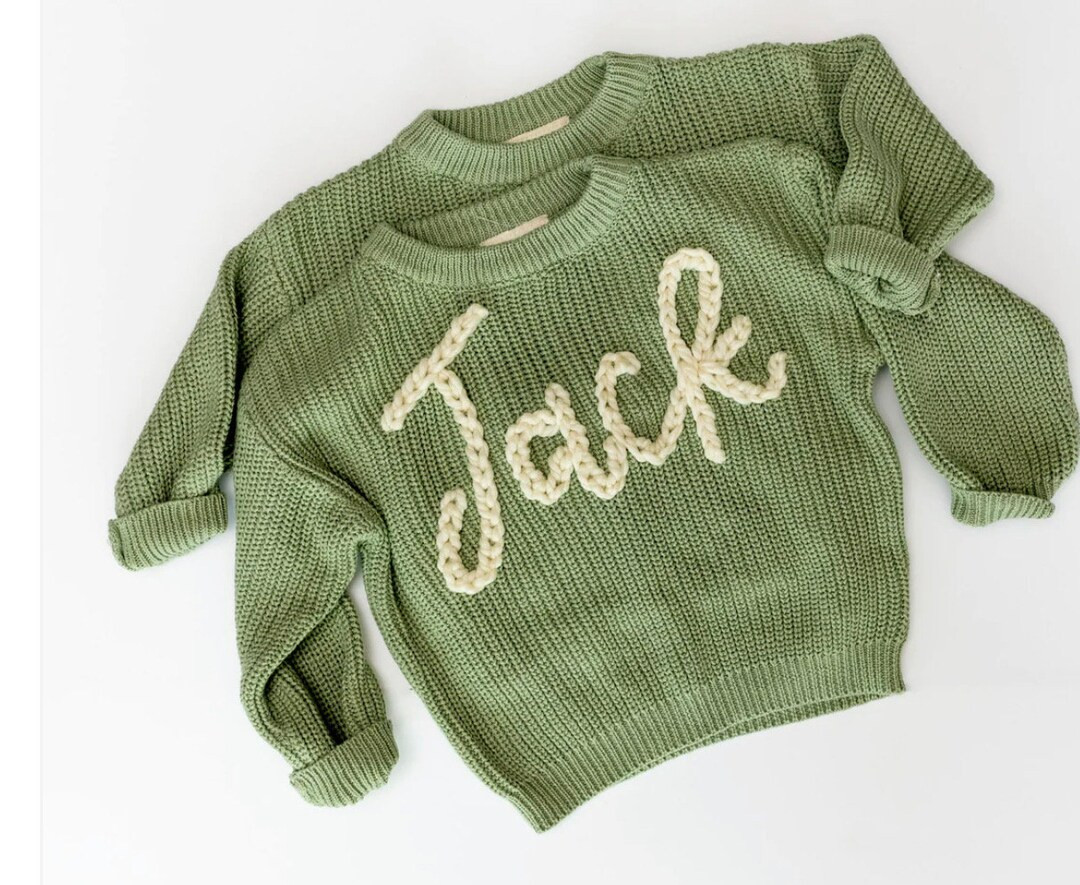 Personalized Hand Embroidered Baby and Toddler Sweaters Tan - Etsy | Etsy (US)