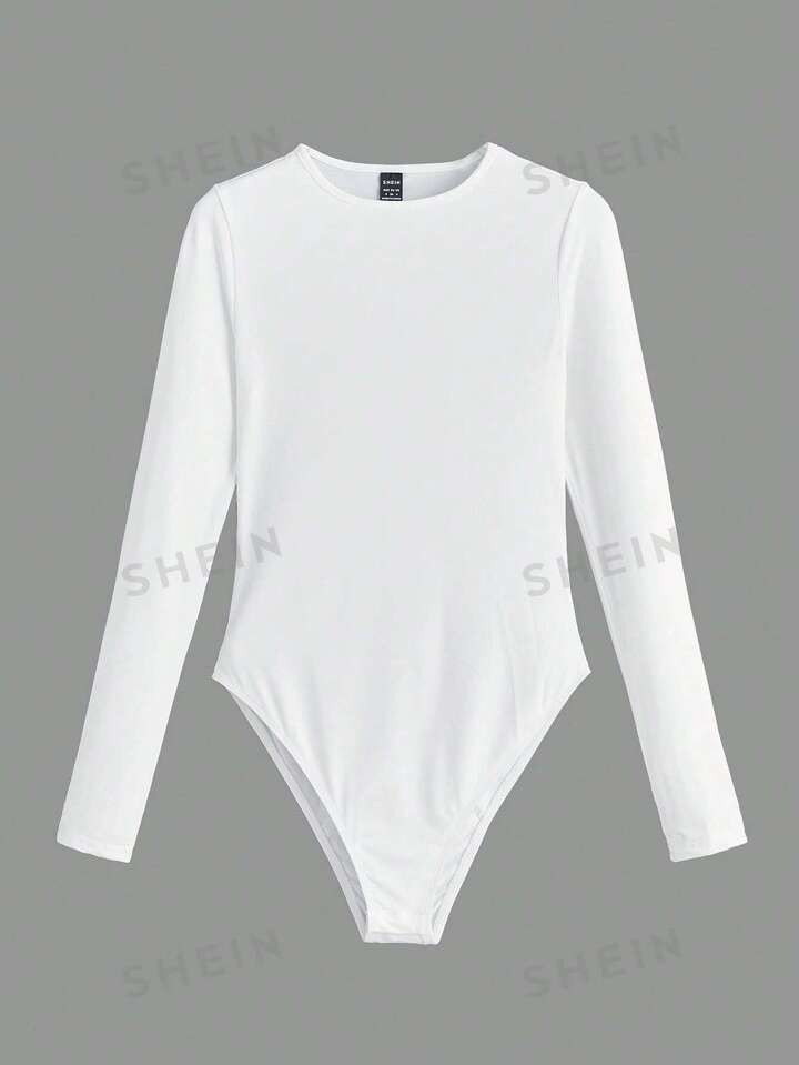 SHEIN BASICS 1pc Solid Slim Fit Tee Bodysuit | SHEIN