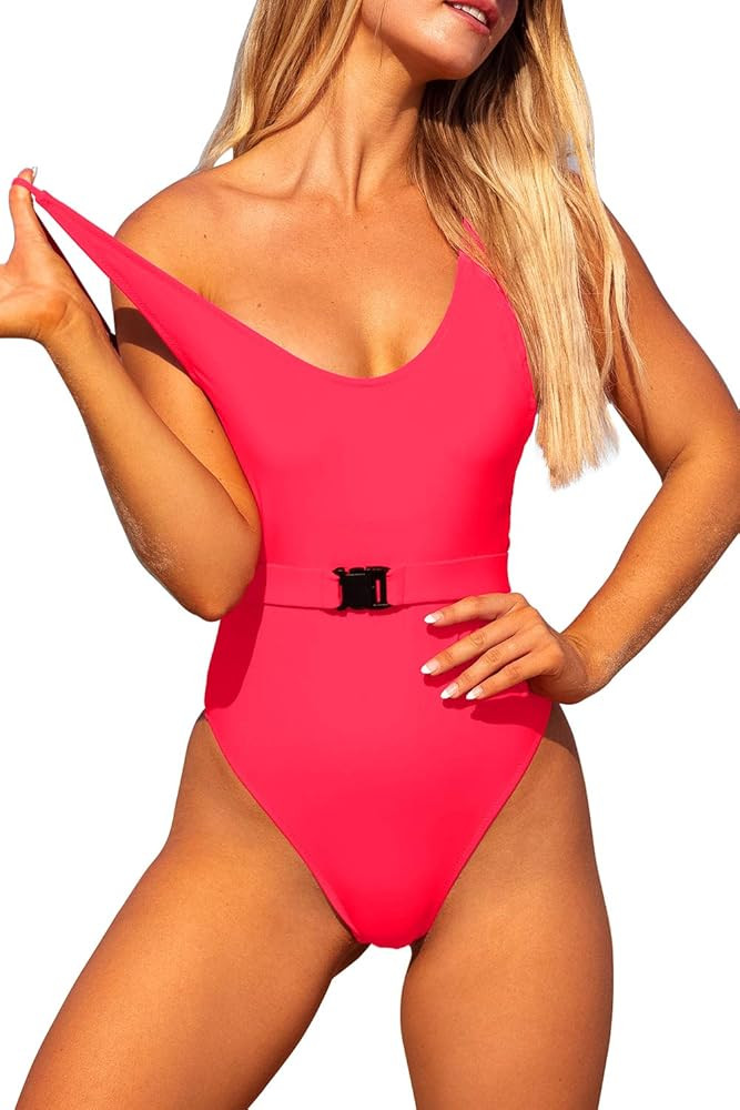 Womens One Piece Swimsuits High Cut Thong Bathing Suits Sexy Tummy Control Swimwear Backless | Amazon (US)