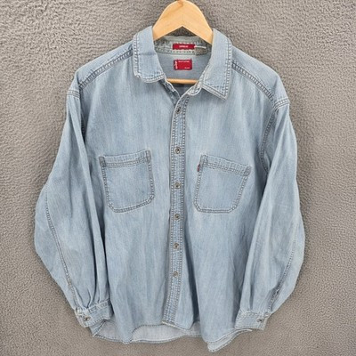 Vintage Levis Shirt Mens Large Blue 90s Loose Fit Button Up Long Sleeve | eBay US