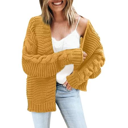 Women Yellow Open Front Chunky Knit Cardigan | Walmart (US)