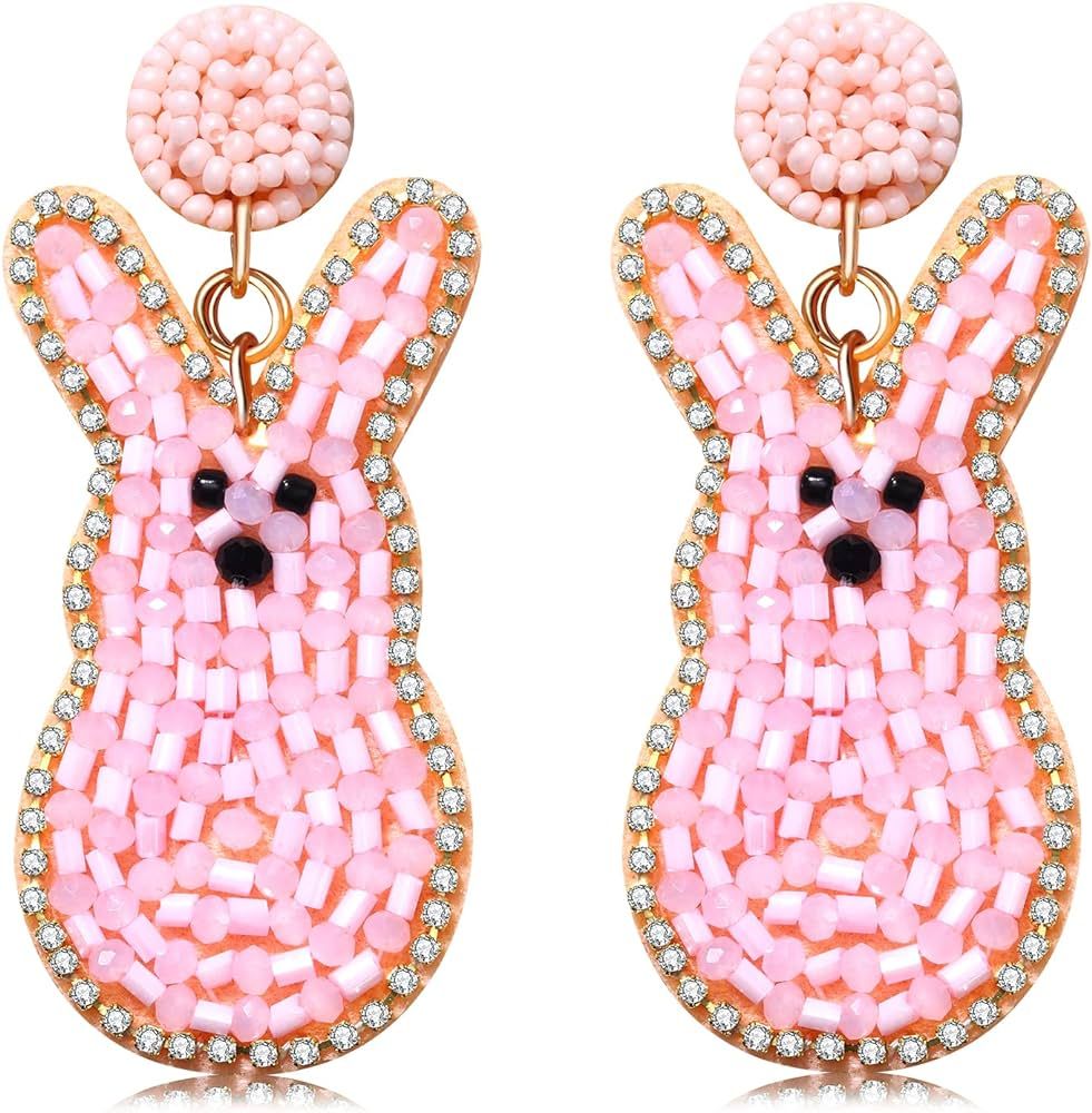 CEALXHENY Beaded Easter Earrings Handmade Easter Bunny Egg Earrings for Women Cute Spring Holiday... | Amazon (US)