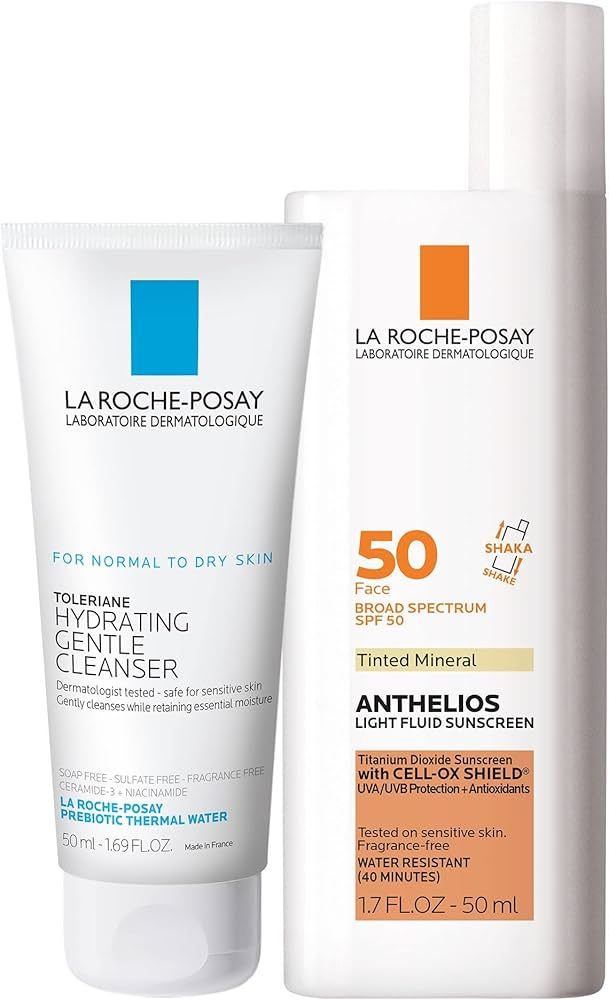 La Roche-Posay Anthelios Tinted SPF 50 Sunscreen & Toleriane Gentle Cleanser Travel Set - With Ti... | Amazon (US)