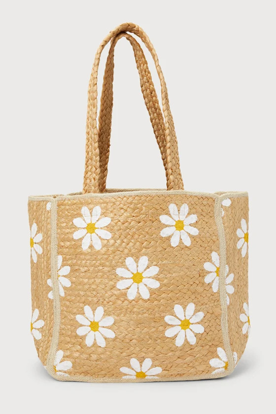 Daisy Woven Natural Floral Print Tote Bag | Lulus