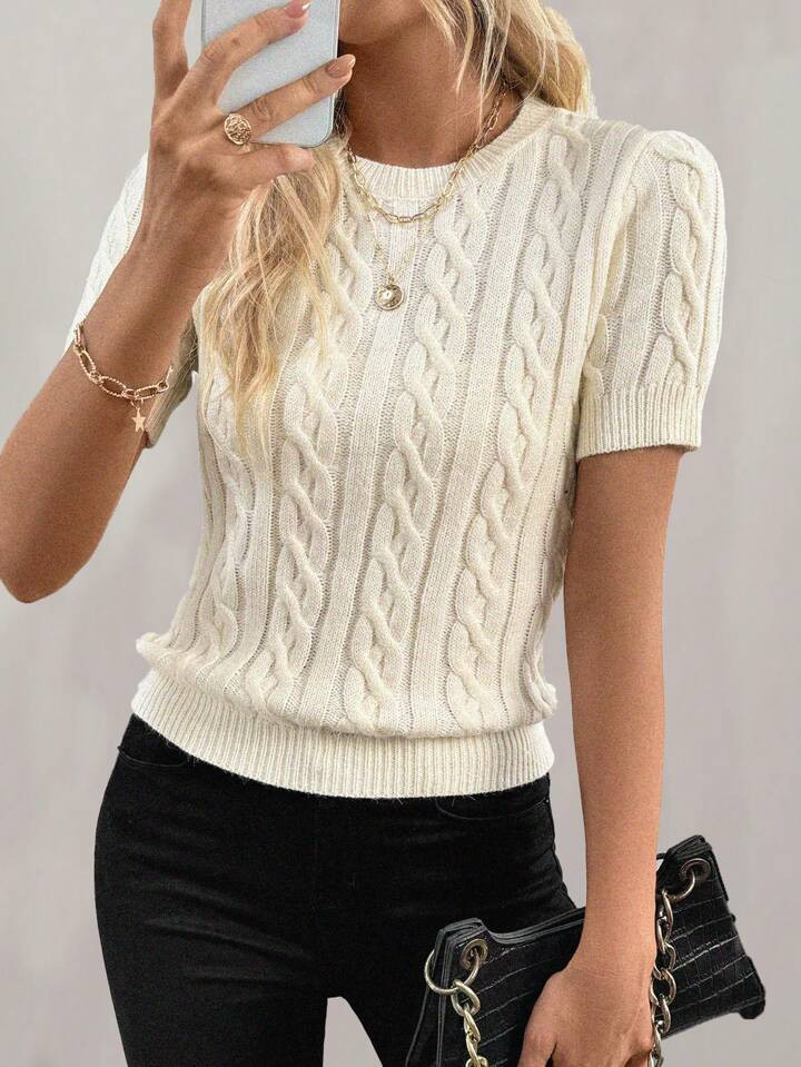 SHEIN LUNE Blogger-Inspired Twist Rope Decor Round Neck Sweater, Fashionable Design, Versatile, A... | SHEIN