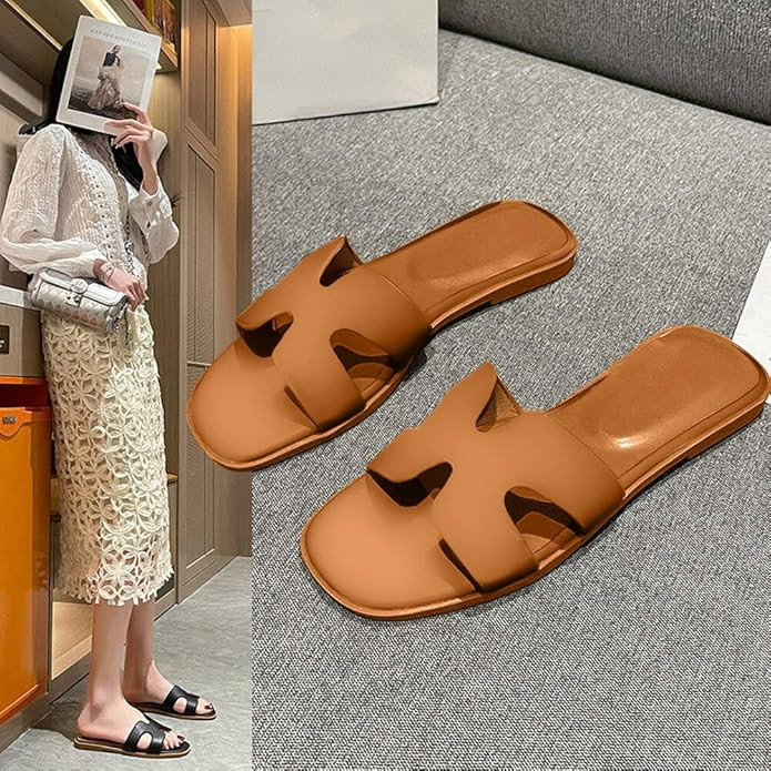 Women's Flat Sandals Comfortable Fashion Slide Walking Summer Flat Slippers | Amazon (US)