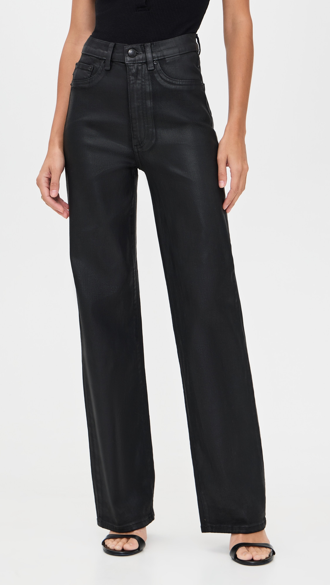DL1961 Karmine Refined Wide Leg High Rise Coated Jeans Black Coated (Ultimate) 31 | Shopbop
