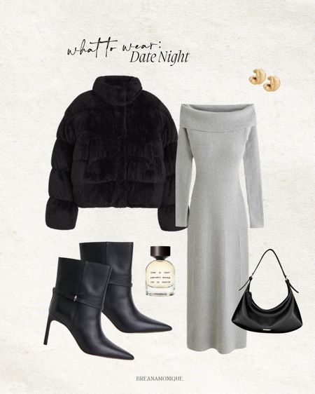 What to Wear: Date Night 🖤 faux fur coat, shoulder bag, sweater dress, booties, mob wife aesthetic 

#LTKfindsunder100 #LTKstyletip #LTKSeasonal