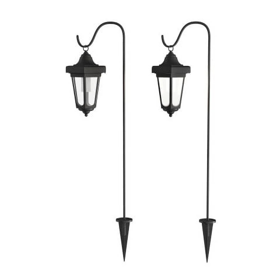 Pure Garden Set of 2 Waterproof LED Solar Lanterns with Shepherd Hooks - Walmart.com | Walmart (US)