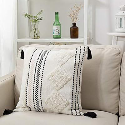 blue page Morocco Tufted Boho Throw Pillow Covers 18X18 Inch - Woven Comfy Pillow Cases with Tass... | Amazon (US)