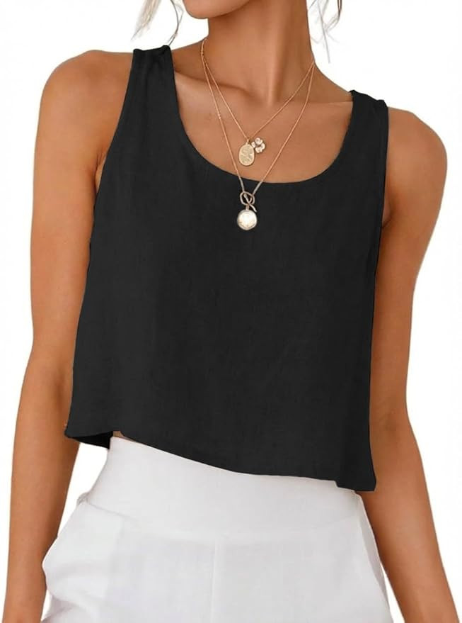 IDEALSANXUN Womens Scoop Neck Crop Tank Tops Spring Summer Sleeveless Tops | Amazon (US)