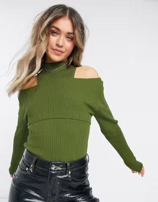 Topshop cut out detail jumper in khaki | ASOS (Global)