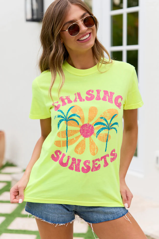 Chasing Sunsets Neon Yellow Graphic Tee | Pink Lily