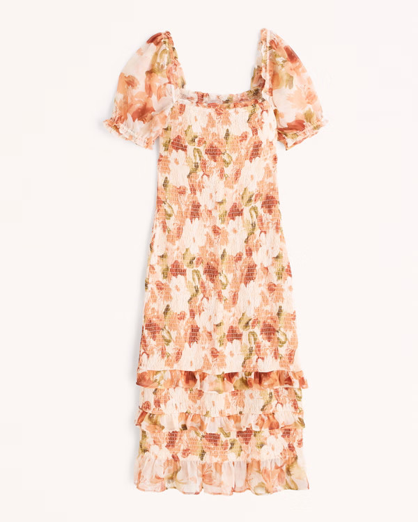 Smocked Midi Dress | Abercrombie & Fitch (US)