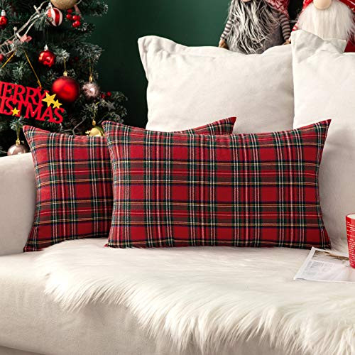 MIULEE Set of 2 Scottish Tartan Plaid Throw Pillow Covers Farmhouse Classic Decorative Cushion Cases for Christmas Home Fall Decor Sofa Couch，12x20 Inch, Red | Amazon (CA)