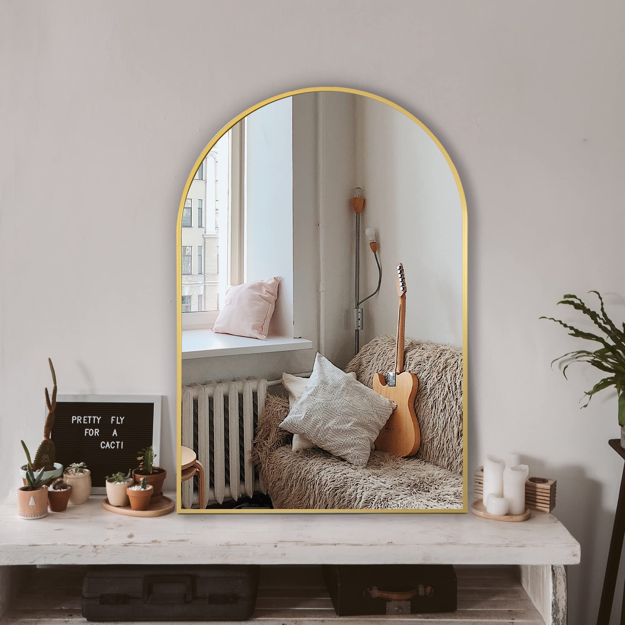 Arched Wall Mirror for Bathroom,Mirrors for Wall,24''x36'',Vanity Mirror for Bedroom Dresser, Ent... | Amazon (US)