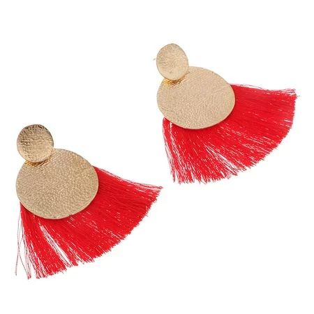 Boho Tassel Earrings Double Disks Fringe Earrings Long Dangle Bohemian Red | Walmart (US)