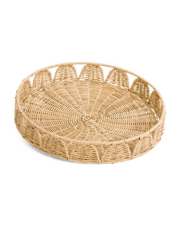 17.5x3 Round Natural Resin Scalloped Tray | TJ Maxx