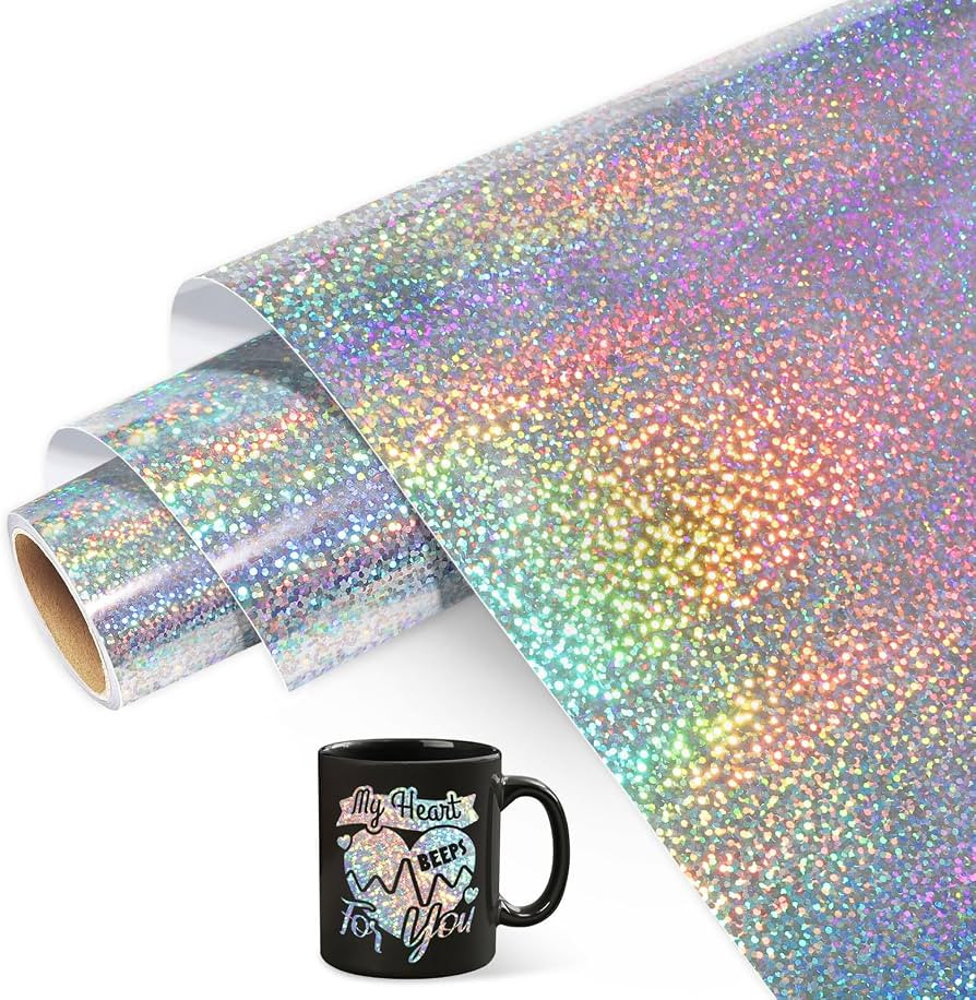 WRAPXPERT Holographic Silver Permanent Vinyl for Cricut, 12" x5ft Glitter Vinyl Sparkle Silver Pe... | Amazon (US)