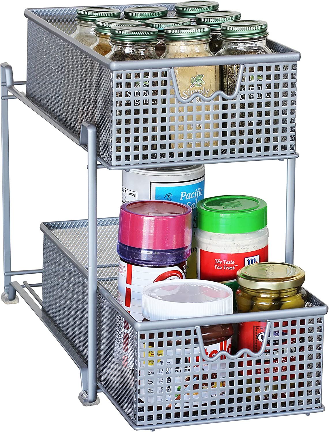DecoBros 2 Tier Mesh Sliding Cabinet Basket Organizer Drawer,Silver | Amazon (US)