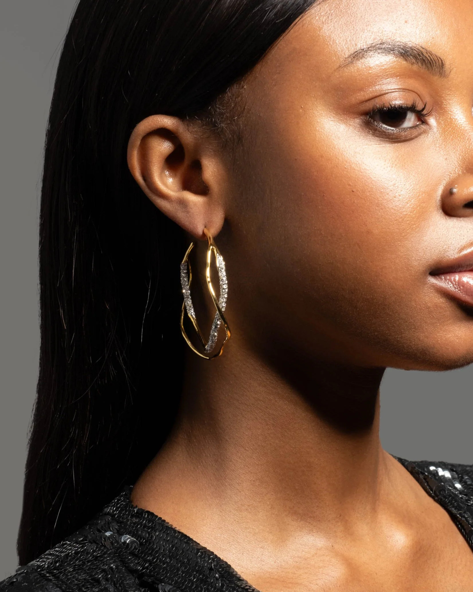 Intertwined Two Tone Pave Hoop Earring | ALEXIS BITTAR | Alexis Bittar