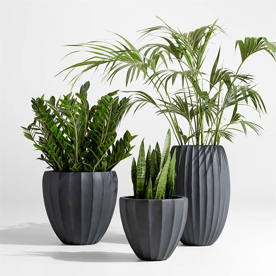 Warren Small Black Ficonstone Outdoor Planter 15.7" + Reviews | Crate & Barrel | Crate & Barrel