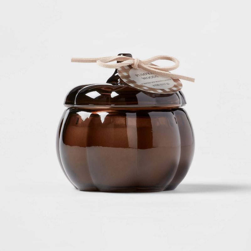4oz Mini Glass Pumpkin Woods Candle Brown - Threshold™ | Target