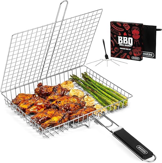SHIZZO Grill Basket Value Set, Barbecue BBQ Grilling Basket , Stainless Steel Large Folding Grill... | Amazon (US)