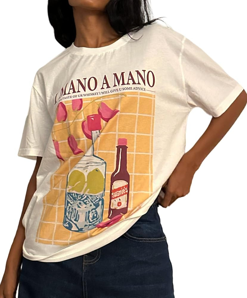 Y2k Oversized Summer Tops for Women Cute Bow Fruit Loose T Shirts Crew Neck Aesthetic Graphic Sho... | Amazon (US)