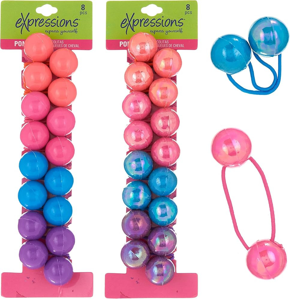 Expressions 16 PC Ponytail Balls Hair Elastics Collection Brightly Colored Ponytail Balls For Gir... | Amazon (US)