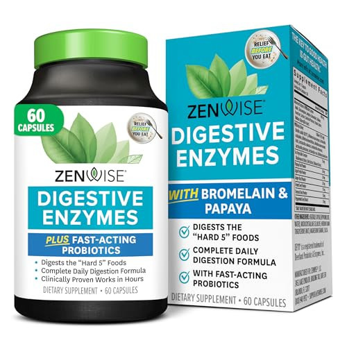 Zenwise Health Digestive Enzymes with Bromelain & Papaya - Multi Enzymes Digestion Supplement with Probiotics & Prebiotics for Gut Health, Gas & Bloating Relief - Men & Women - 60 Vegetarian Capsules | Amazon (US)
