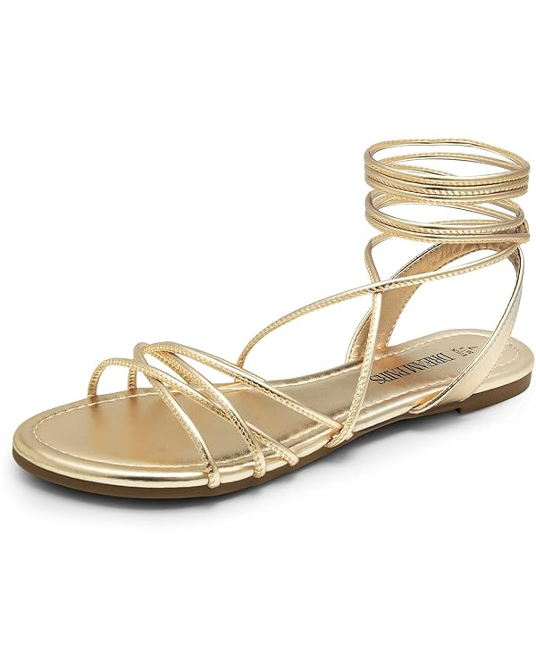 DREAM PAIRS Women's Flat Sandals Strappy Comfortable Dressy Summer Lace-Up Gladiator Sandals | Amazon (US)
