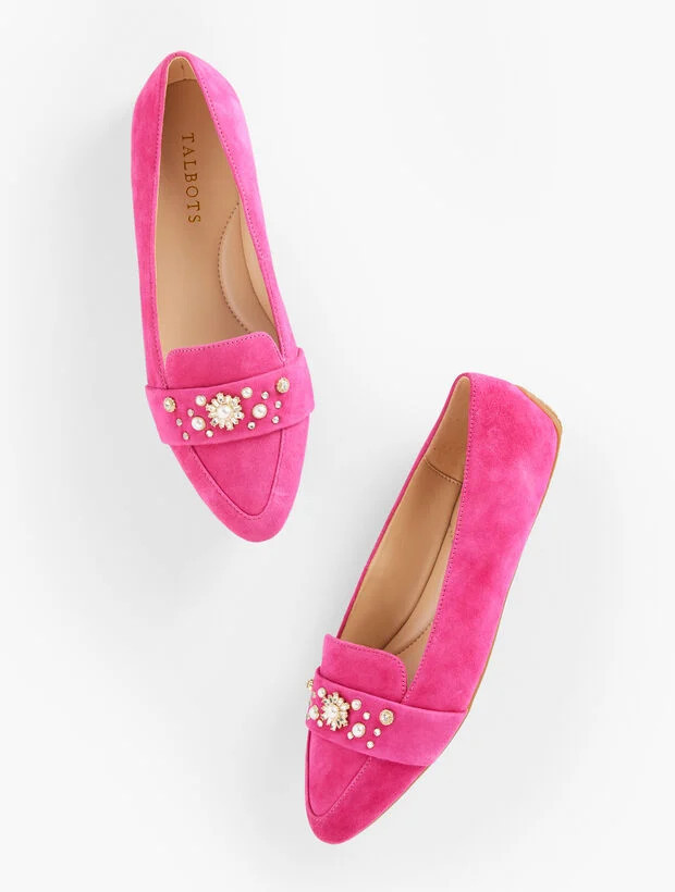 Francesca Rhinestone Driving Flats - Suede | Talbots