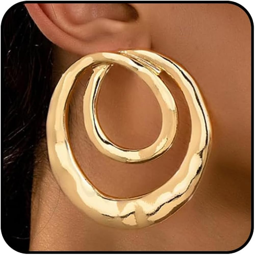 Gold Chunky Geometric Big Dangle Earrings for Women Large Round Statement Drop Earrings Circle Ge... | Amazon (US)