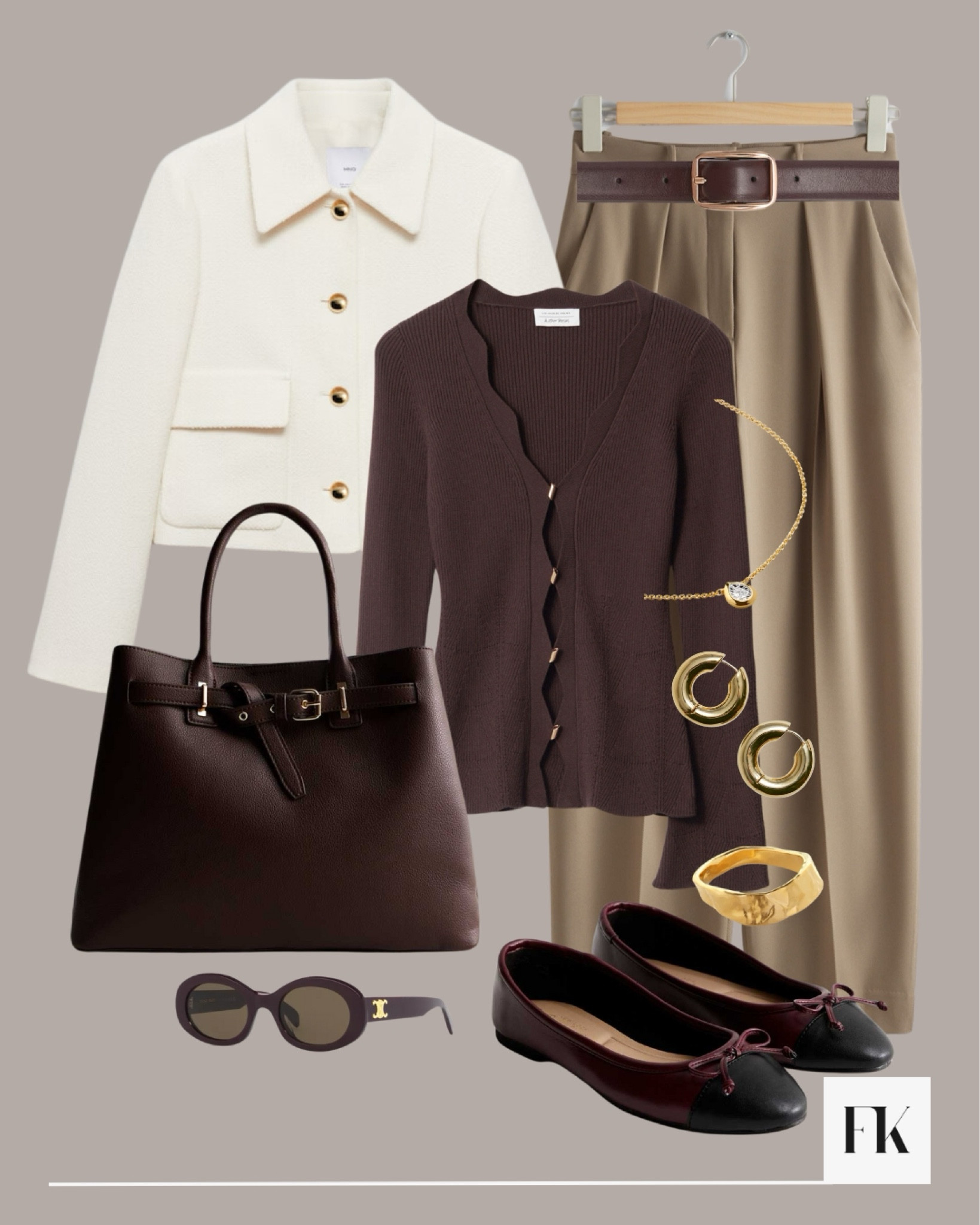 Tonal autumn outfit for work 💼 gorgeous chocolate and brown tones from Other Stories and New Look - Chanel ballet flat dupes!! Mango white collarless jackett

#LTKautumn #FashionMonth #LTKworkwear